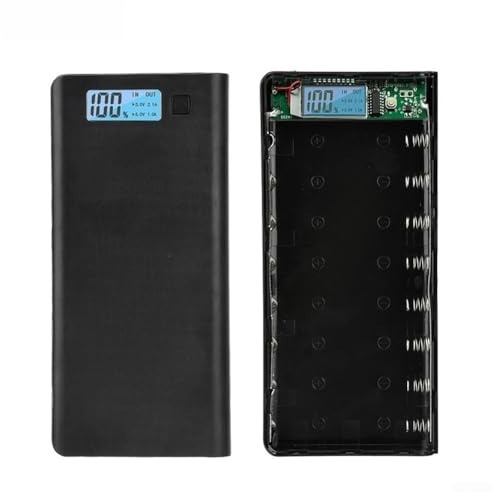 Custodia con batteria integrata LCD a 8 slot per power bank fai da te, doppia USB 5 V 2,4 A, supporto per batterie ricaricabili AA, AAA NiMH (nero)