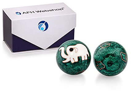 AFH Webshop Meditation Qi-Gong-Kugel Paar mit Klangwerk | Klangkugeln | Yin Yan | Design Elefant GRÜN (Ø: 40mm)