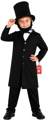 Morph Abraham Lincoln Kostüm Kinder, Historisches Halloween Kostüm | Historisches Kostüm-Set im Stil des 19. Jahrhunderts, Zum Überziehen, Perfekt für Halloween, Ideal für Rollenspiele