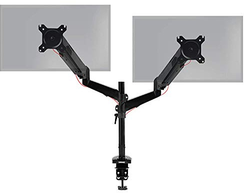 Duronic Gas-Powered Monitor Arm Stand DMG52 | Double PC Desk Mount | Height Adjustable | For Two 15-27 Inch LED LCD Screens | VESA 75/100 | 8kg Capacity | Tilt -90°/+85°, Swivel 180°, Rotate 360°