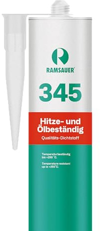 RAMSAUER 345 Silikon Dichtstoff, 290ml Kartusche, Schwarz | Hitzebeständig, Ölbeständig, Neutrale Basis, Maschinenbau, Fahrzeugbau
