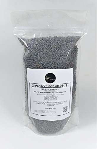 TODOCULTIVO Superior HUERTO NPK 08-06-14. Envase de 1 Kilo. con ACIDOS HUMICOS. Especial HORTALIZA.