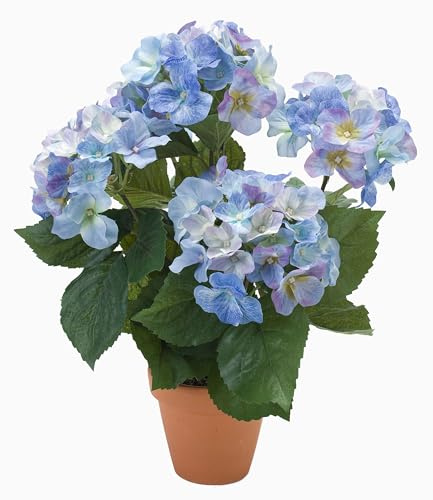artplants.de Hortensia Artificiel JONE en Pot, Bleu, 40cm | en Argile - Fausse Fleur/Faux Hortensia