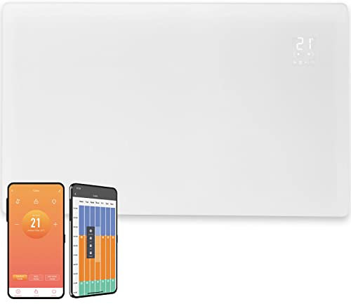 Vitra Glass WiFi Electric Panel Heater, Wall Mounted. Smart Convector Radiator With Timer & Thermostat, Splash Proof, Voice Control (2000W, White)