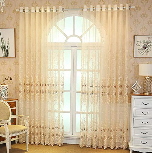 Lactraum Gardine Wohnzimmer Beige Tranparent Bestickt Vintage Klassische Figur 8 Voile mit Universalband 100 x 245 cm (BxH)