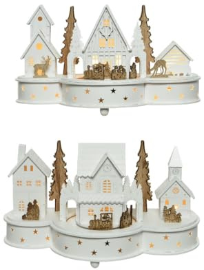 Kaemingk LED Holzhaus Weihnachtshaus Weihnachtsdeko H30 cm | Batterie, Musik, Stückpreis