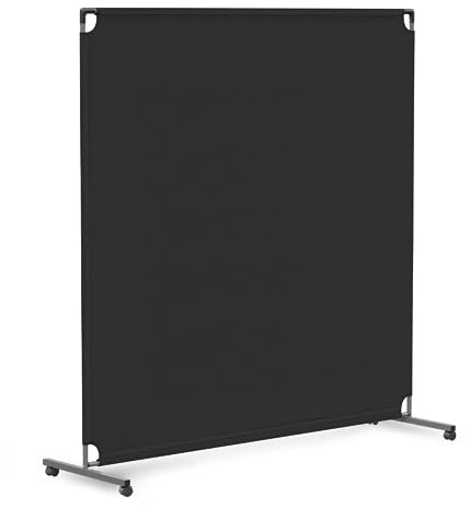 Steel-AID 60-inch Rolling Privacy Room Divider - Freestanding Office Wall Partition with Non See-Through Blackout Screen - Sturdy & Durable Iron Frame - Rolling Wheels - Black, White, Gray & Blue