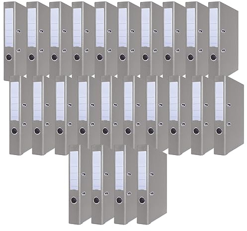 OFFICER PRODUCTS 24er Pack Ordner Grau DIN A4/50 mm/Papier Pappe/Kunststoffbezug PP Schlitzordner Büroordner Pappordner Aktenordner Metall Kantenschutz