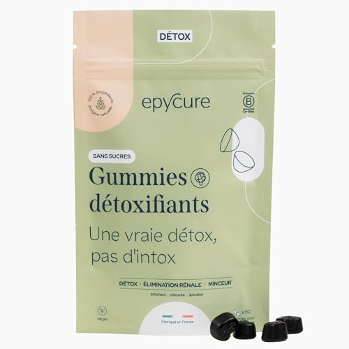 EPYCURE - Entgiftende Gummis ohne Zucker – Bekämpfung von Gewichtszunahme, Müdigkeit, Hautproblemen & Verdauung – 100 % natürlich – Artischocke, Chicorée, Spirulina – 15 Tage – Vegan – hergestellt in