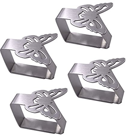 Aliotech 4pcs Butterfly Shape Stainless Steel Silver Tablecloth Clips Holder for Wedding Party Picnic Dinner Table Cover