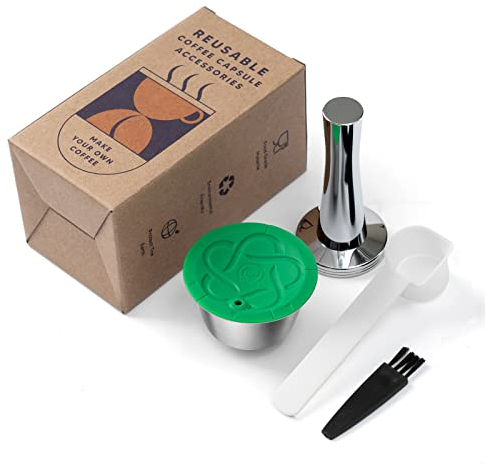 Dolce Gusto Kaffeekapsel, wiederverwendbar, aus Edelstahl, Dolce Gusto, kompatibel mit Dolce Gusto, Kaffeezubehör mit 1 Löffel + 1 Bürste (1 Kapsel + 1 Tamper)