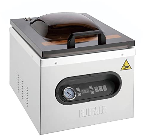Buffalo Commercial Chamber Vacuum Packing Machine, 300mm, Silver | Digital control pad and pressure gauge allow easy monitoring, with an 80mm deep chamber to preserve solid and liquid foods.