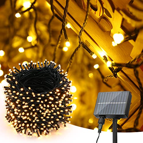 PhilzOps Weihnachtsbaum Lichterkette Außen, 52M 500 LED Solarlichterkette Outdoor Wasserdicht Warmweiß 8 Modi Lichter für Garten Party Balkon Terrasse Hochzeit Tor Hof Bäume Yard Haus Deko