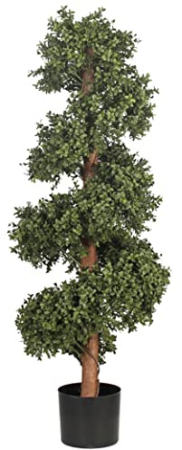 Blooming Artificial Outdoor Plant, UV and Water Resistant, Faux Decorative Tree with Pot, Easy Care, Perfect for Gardens and Patios (Boxwood Spiral with Stem) (Green) (120cm)