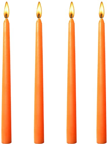 10 inch Taper Candles-Set of 4 Tapered Candle, Tall Candlesticks,Dripless and Smokeless,Home Dinner Candle, Party, Wedding, Halloween, Christmas Candles (Orange, 10inch)