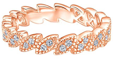 Homxi 925 Silber Ring Damen,Eheringe Trauringe Blätter mit Zirkonia Rosegold Ehering Damen Gr 49 (15.6)