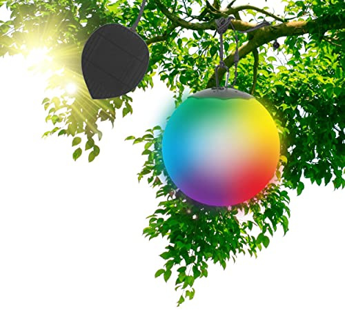 GuirLED - Solarkugel Leuchtkugel LED IP55 RGB Premium XL - Aufladbar Sonne/Strahler - Fernbedienung - Gartenlampe - Befestigung in Bäumen - 360° Streuung - 30 cm