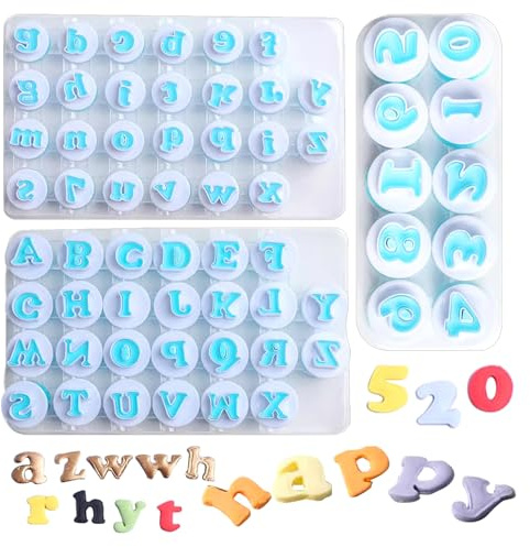 KALAIEN 3 Set Fondant Alphabet/Letter Cutters and Number set Cake Biscuit Mold Decorating Tools DIY Cookie Stamp Impress,Embosser Cutter
