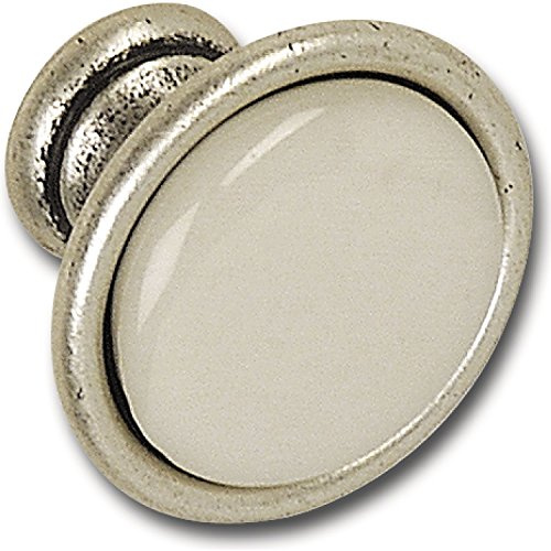 SCHÖRGHOFER & FREHE Möbelknopf Ontario ø 34mm - Porzellangriff für Möbel Landhausstil - Türknauf, Porzellan/Zinkdruckguss - elfenbein/altverzinnt