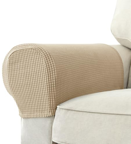 Chaexii Premium Polyester Sofa Arm Cover, Scratch Resistant Protector Covers, Washable, Elastic Armrest Covers for Square/Curved/Sloping Couch Armrests, 2Pcs (Khaki)