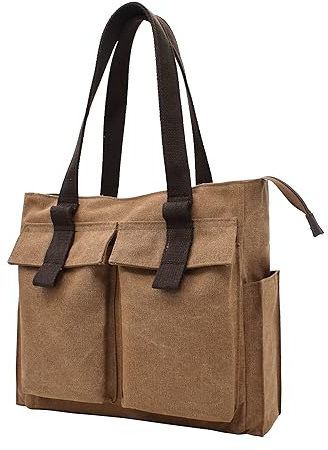 TeeYee Damen Henkeltasche Große Canvas Schultertasche Handtasche Tote Bag | Shopper mit Viel Fächer,Handbag für Alltag Arbeit,Einkaufstasche für Mädchen