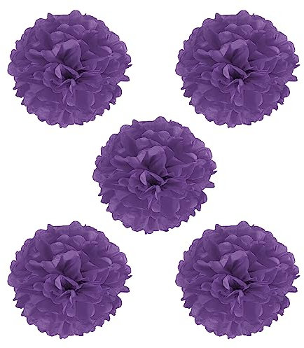 PATIKIL 8 Fazzoletto Pom Pom Fiori, 5pz Carta Fiore Palla per Matrimonio Sposa Doccia Compleanno Addio Nubilato Festa Sfondo Decorazione, Scuro Viola