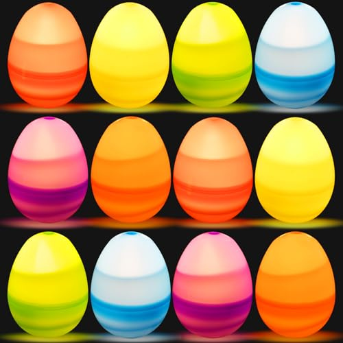 Funmo Luci Dell'Uovo di Pasqua, 12 Pezzi LED Candela Uovo a Forma di Senza Fiamma, Lampada Candela Uovo LED, Luci di Uova Alimentata Batteria Decorazione Colorata, Uova di Pasqua Luci