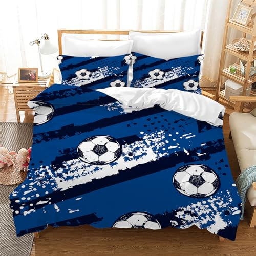 Leleyouzer Copripiumino da Calcio 3D 135×200 cm,Biancheria da Letto con Stampa di Calcio per Ragazzi,in Microfibra con Cerniera e 2 Federe 50 x 75 cm(f3