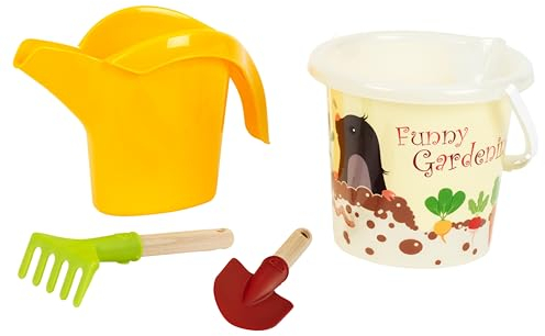 Theo Klein 7621 Sandeimer-Set - Garten I Inkl. Gießkanne, Schaufel und Rechen mit kurzem Holzgriff I Recyclingkunststoff I Anti-UV, Spielzeug für Kinder ab 18 Monaten