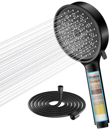 Cobbe Hard Water Filter Shower Head and Hose Set, High Pressure, Black | 6 Spray Modes Showerhead with 20 Stage Filter, Large Powerful Shower Head for Residual Chlorine Remove