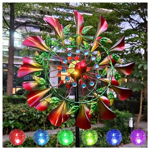 Solar Windrad Garten 210cm Groß Windrad Garten Metall Groß Edelstahl Kugellager Wetterfestes Gartendeko