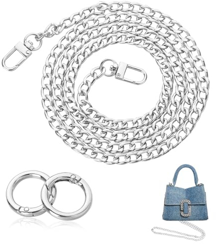 LongHoneySong Handbag Chain Bag Strap for Handbag Shandbag Straps 47.2 Shoulder Strap Metal with Metal Buckle Chain Belt Silver Gold Bag Strap Extender (Silver)