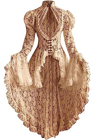 Corset top Women's Medieval Renaissance Dress with Asymmetrical Hem Vintage Dress Lace Splicing Slim Court Retro Dresses Halloween Steampunk Costumes Cocktail Dresses Beige