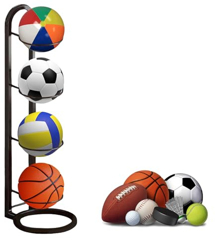 gvivej 4 Strati Scaffale per Palloni, Rastrelliera Verticale per Palloni, Rastrelliera da Calcio Rimovibile, per la Conservazione di Palloni da Basket, Palloni da Calcio, Pallavolo