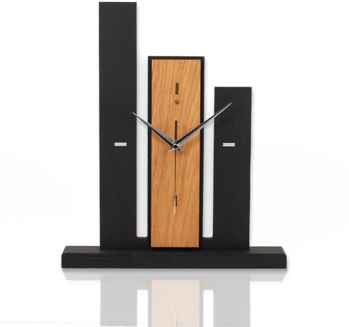 Kreative Feder Designer-Standuhr „Brown Stairs“ aus Holz – Schwarze Tischuhr in modernem Look ohne Ticken (Brown Stairs, leises Funkuhrwerk)