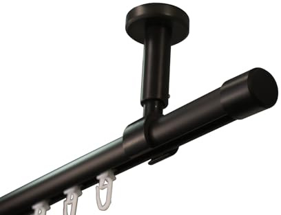 iso-design Gardinenstange Innenlauf zur Deckenmontage 20 mm Durchmesser in schwarz, Innenlaufstange mit Deckenhalter, Endstück Kappe, 160 cm