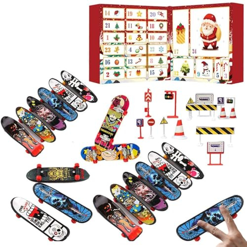 Finger Skateboards Advent Calendar 2024, 2024 Advent Calendar Mini Finger Skateboards Toy, 24-Day Christmas Countdown with Finger Board Skate Toy, Perfect for Kids Party Favours Bag Fillers Gift