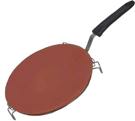 Reldor Clay Cooking Tawa with Handle, Eco-Friendly Chapati Pan, Rustic Earthen Frying Pan for Roti, Phulka, Paranthas | Even Heat Distribution, Easy to Clean, Traditional Cookware