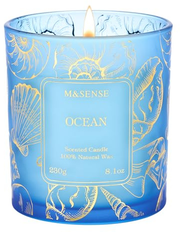 M&SENSE Ocean Scented Candles,Vegan Soy Candles,8.1oz 42-Hour Slow Burning Time,No Toxin Subtle Scented Home Fragrance for Summer Bathtub Aromatherapy Calming,Gifts for Women & Men