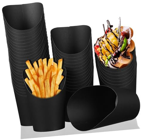 MAGICLULU 100pcs Black Slanted Cups French Fry Cups Disposable Snack Paper Food Party Serving Snack Holders