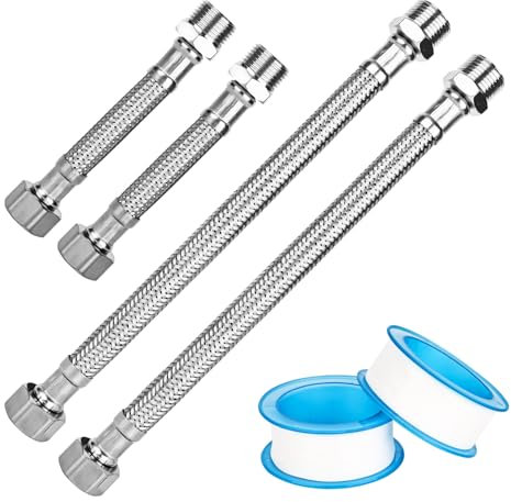 4 Stück Panzerschlauch 3/8 zoll, 20cm/10cm Flexschlauch, 304 Edelstahl Umflechtung Verlängerung, für Wasserhahn Mischbatterie