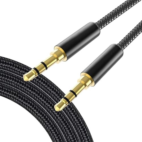HDXH 1M Aux Cable Braided Stereo 3.5mm Audio Cable,Audio Aux Cable Nylon Braided Stereo Jack,Mini Jack Male to Male Audio Cable For iPhones, iPad, Laptops,Car,TV (Black)
