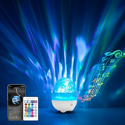 Macchiatto Veilleuse Projecteur Musique Bluetooth avec Télécommande, Aurora Veilleuse Lampe projecteur Enfant Adulte avec 13 Effets de Projection 4 Modes, Luminosité Réglable