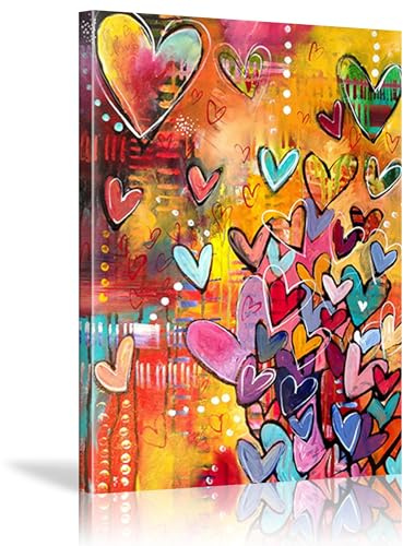 Bilder Abstrakt Kunst Öl Bunt 80x60 cm Modern Graffiti Herzform Muster Leinwandbild Groß XXL Wohnzimmer Schlafzimmer Wandbild Kunstdruck Canvas Desing Bild auf Leinwand Aufhängefertig