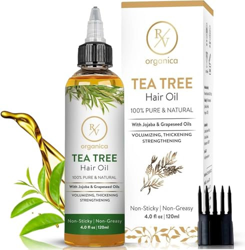 RV Organica Teebaumöl für das Haar | Mit Jojoba- und Traubenkernöl | Beruhigt trockene Kopfhaut und bekämpft Schuppen | Gentechnikfrei verifiziert | 4.05 Fl Oz (120ml)