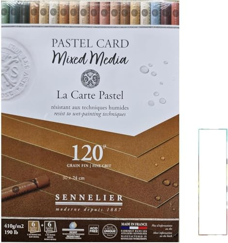 Sennelier Pastel Cards Mixed Media Paper Pad, 24 x 30 cm, 12 Blatt, 410 g/m² und 1 Karte