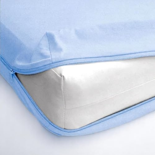 Super Mundo - Funda de colchón con Cremallera, Protector de colchón, Transpirable antiacaros Absorbente (Azul, Cama 80 x 190/200 cm)