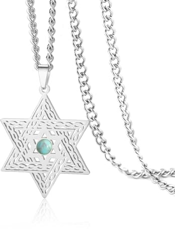 VASSAGO Collier étoile de David pour femme en acier inoxydable avec pendentif hexagonal magen et oxyde de zirconium Bijou religieux juif délicat (argent)