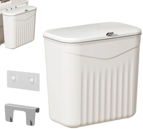 Chdnhe Hanging Trash Bin with Lid, Odorless Kitchen Bin Wall Mounted Garbage Can Kitchen Compost Bins with Sliding Cover, plastik Rubbish Bins Wastebasket for Cupboard, Bathroom 26x23.5x16cm