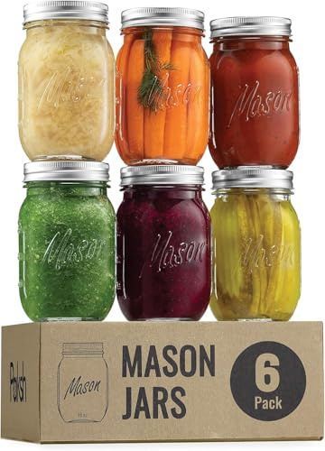 Glass Mason Jars with Lids 16 oz (475 ml), 6 Pack Wide Mouth Canning Glass Jar, Jam Jars with Lids, Airtight Canning jars for Food Storage, Pickling, Preserving, Jelly, Home Decor